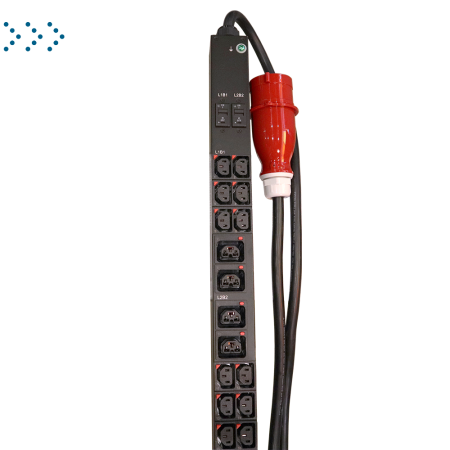 Блок розеток LANMASTER 0U, 3 фазы, 32A, 22 KVA, мониторинг по группам, 12×C39 с фиксацией + 36×C13 с фиксацией, шнур 3.0 м, разъем IEC309, черный